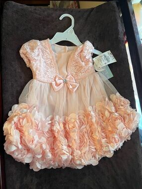 Baby Girls' Pink Floral Ruffle Tulle Dress with Bow